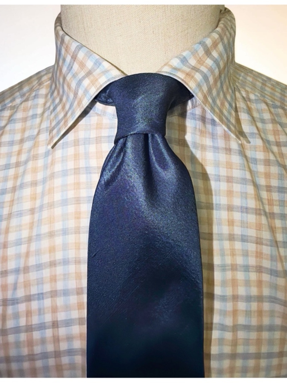 Saks Fifth Avenue Check Dress Shirt | Blue Tan | 100% Cotton | Men’s XL